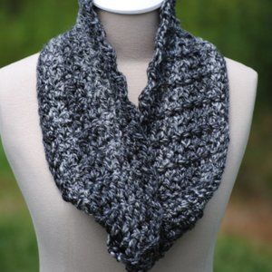 Handmade Black and White Skinny Twisted Cowl Crocheted